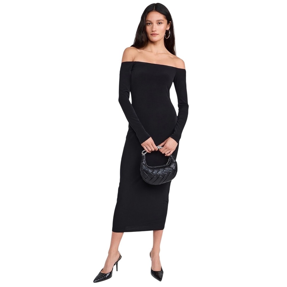 NWT Susana Monaco Black Off Shoulder Midi Dress XS Bodycon Wedding Guest
